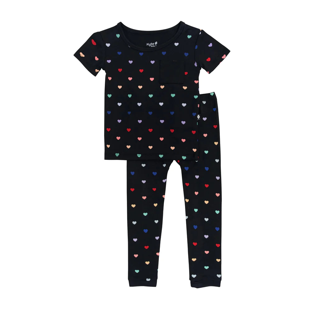 Kyte Baby Short Sleeve with Pants Pajamas - Midnight Rainbow Heart Kyte Baby Short Sleeve with Pants Pajamas - Midnight Rainbow Heart
