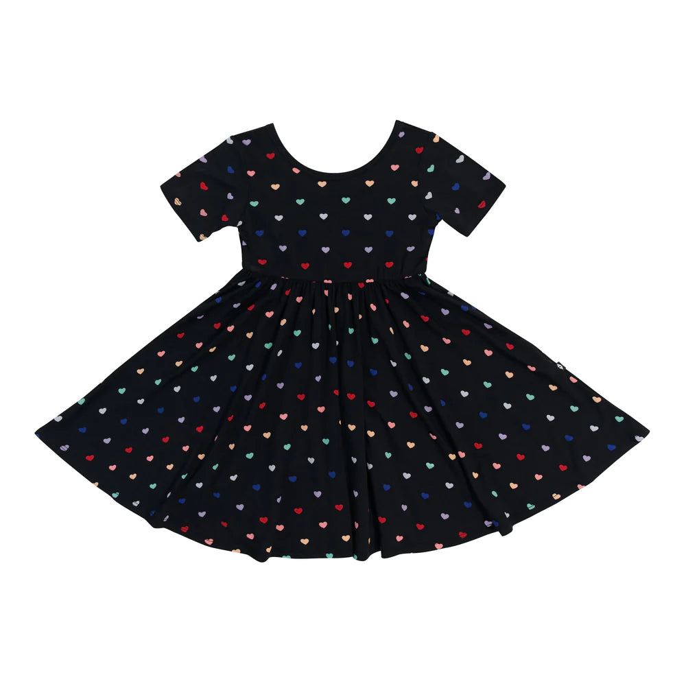 Kyte Baby Short Sleeve Twirl Dress - Midnight Rainbow Heart Kyte Baby Short Sleeve Twirl Dress - Midnight Rainbow Heart