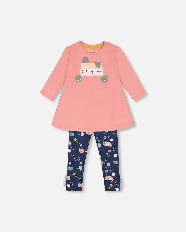 Deux Par Deux Printed Tunic & Leggings Set - Cat Deux Par Deux Printed Tunic & Leggings Set - Cat