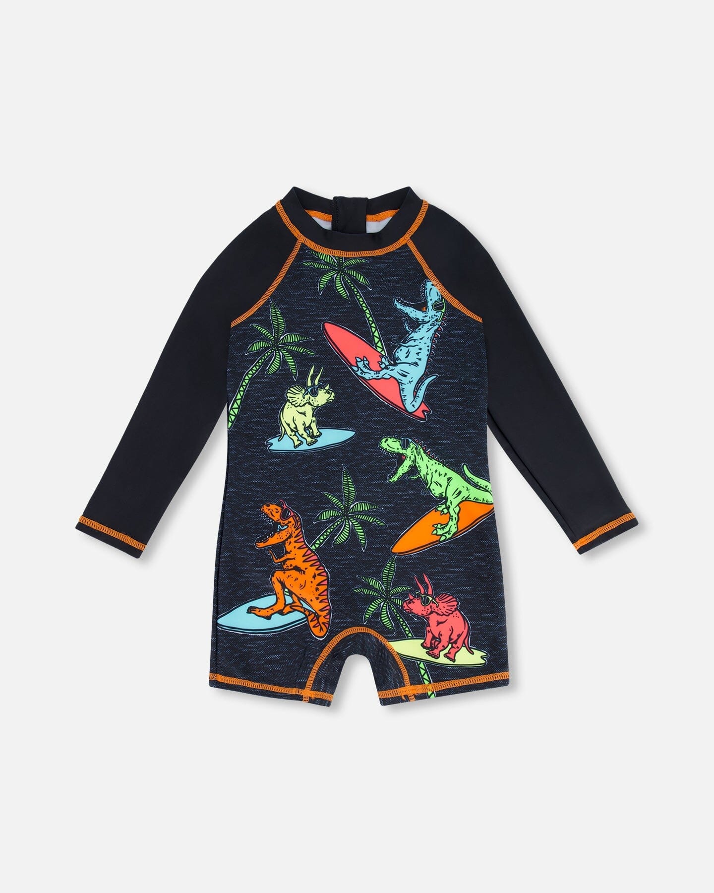 Deux Par Deux One Piece Rashguard Long Sleeve Print - Anthracite Surfing Dinosaurs Deux Par Deux One Piece Rashguard Long Sleeve Print - Anthracite Surfing Dinosaurs