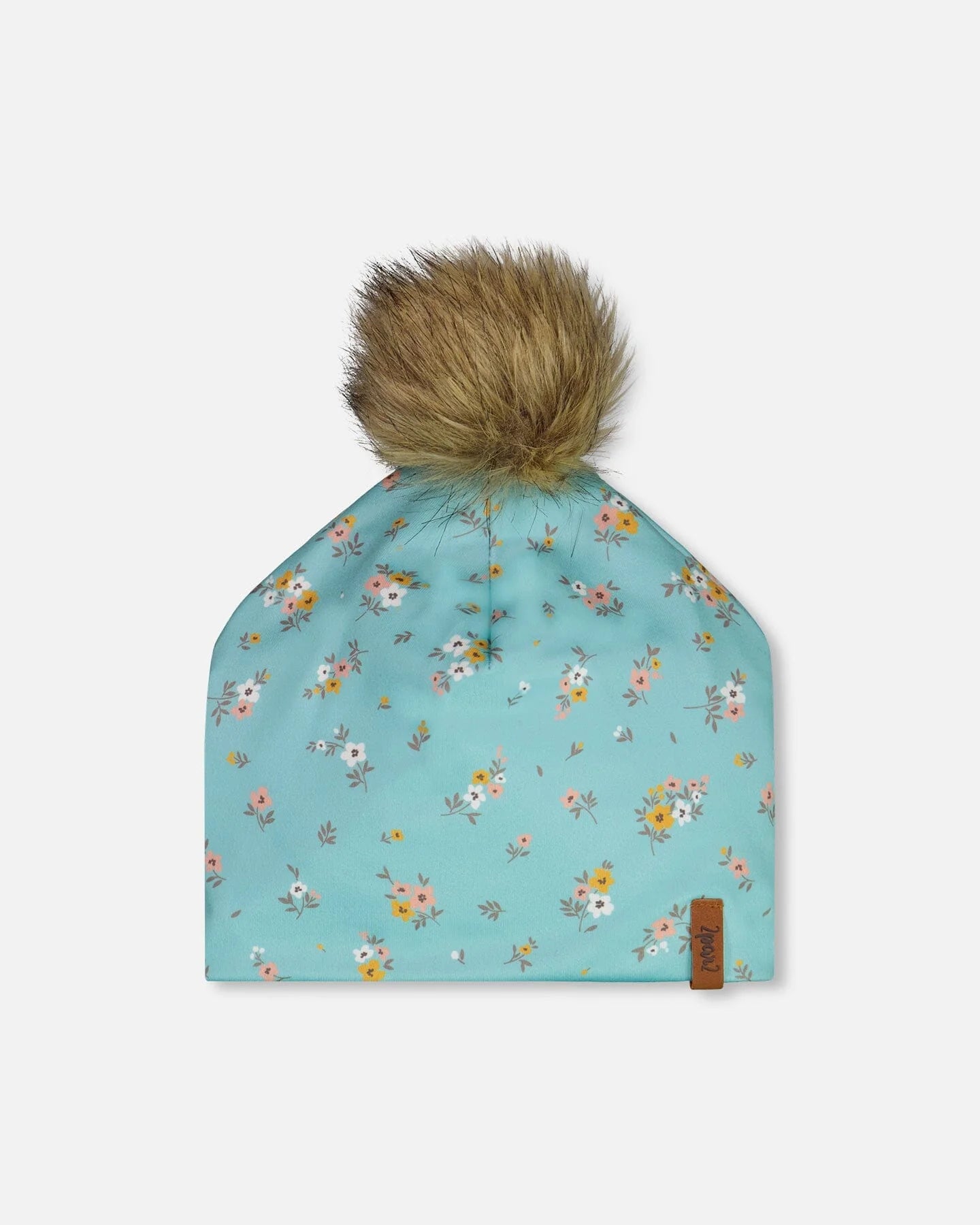 Deux Par Deux Detachable Pompom Hat - Blue Little Flowers