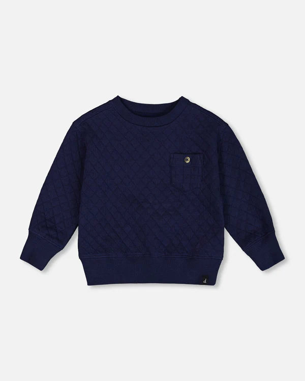 Deux Par Deux Quilted Sweatshirt with Pocket - Navy Deux Par Deux Quilted Sweatshirt with Pocket - Navy
