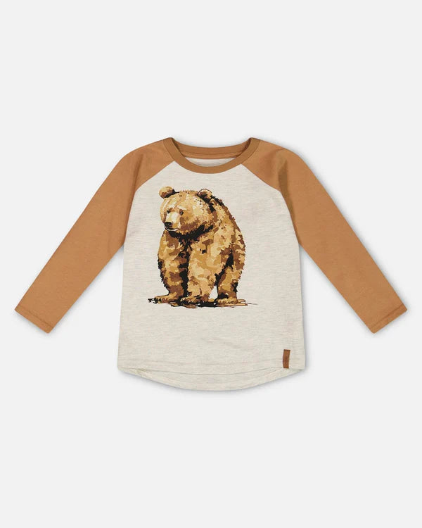 Deux Par Deux Raglan T-Shirt - oatmeal Brown and Beige Bear Deux Par Deux Raglan T-Shirt - oatmeal Brown and Beige Bear