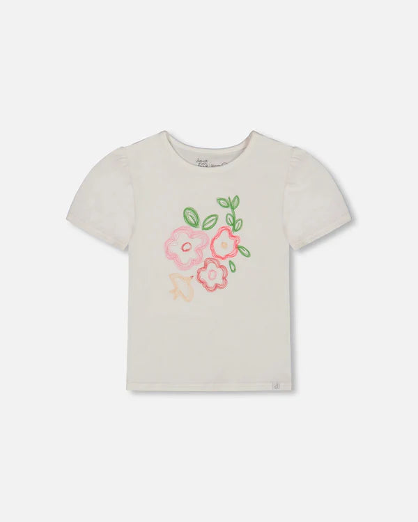Deux Par Deux Organic Eyelet Sleeve Top - Off White