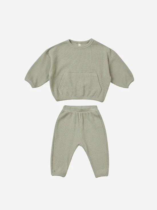 Quincy Mae Waffle Top + Pant Slouch Set - Sage