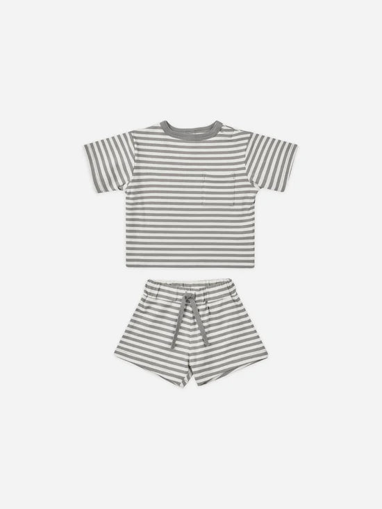 Quincy Mae Boxy Pocket Tee and Short Set - Lagoon Stripe Quincy Mae Boxy Pocket Tee and Short Set - Lagoon Stripe