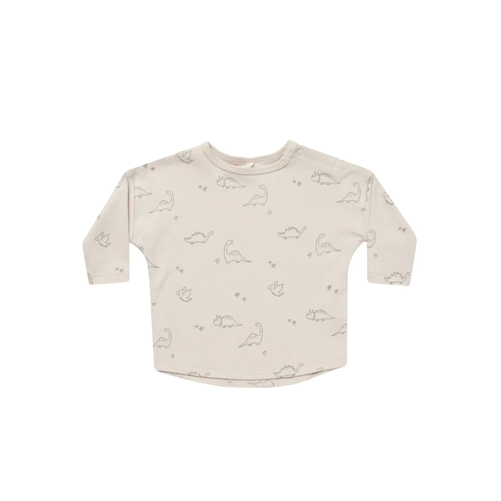 Quincy Mae Organic Brushed Jersey Long Sleeve Shirt - Natural Dino Quincy Mae Organic Brushed Jersey Long Sleeve Shirt - Natural Dino