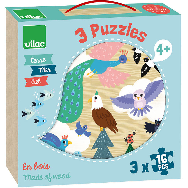Vilac Earth, Sea and Sky 3x16pc Puzzles Vilac Earth, Sea and Sky 3x16pc Puzzles