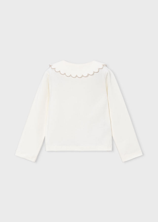 Mayoral Scalloped Collar Polo Shirt - Natural with Champange Trim