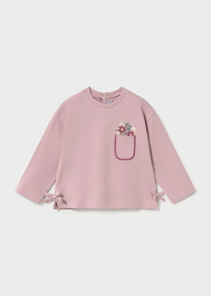 Mayoral Long Sleeve Shirt with  Bow Detail - Mauve