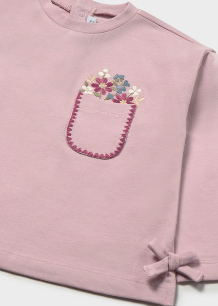 Mayoral Long Sleeve Shirt with  Bow Detail - Mauve
