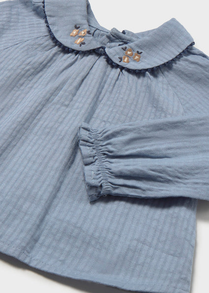 Mayoral Long Sleeve Textured Blouse - Light Blue