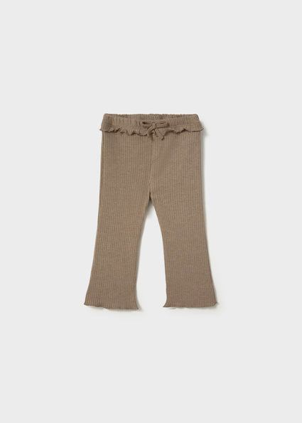 Mayoral Ribbed Ruffle Flare Leggings - Brown