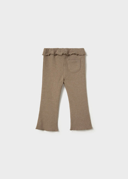 Mayoral Ribbed Ruffle Flare Leggings - Brown