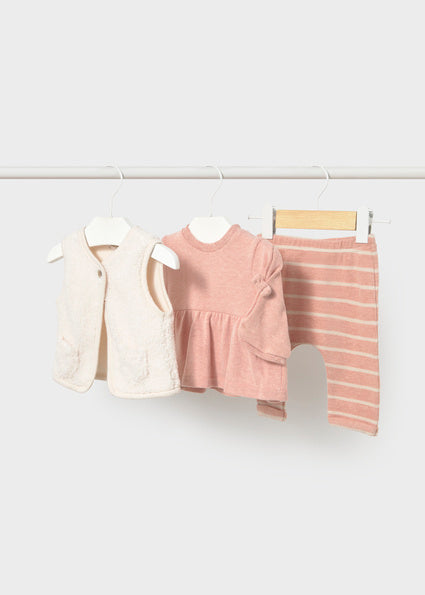 Mayoral 3pc Legging Set with Vest - Soft Pink
