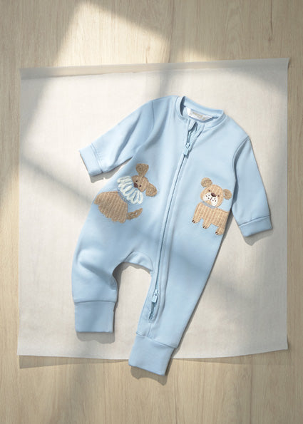 Mayoral Embroidered Romper - Sky with Dogs