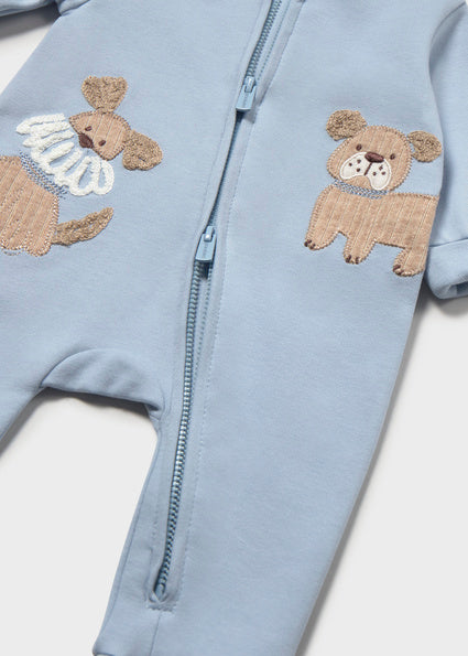 Mayoral Embroidered Romper - Sky with Dogs