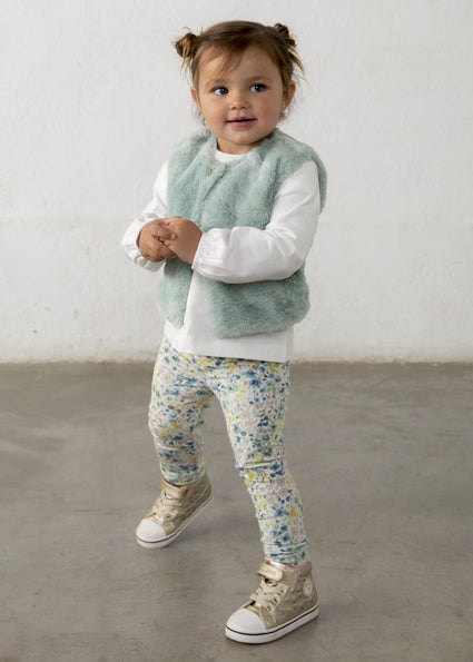 Mayoral Legging Set with Faux Fur Vest - Anise