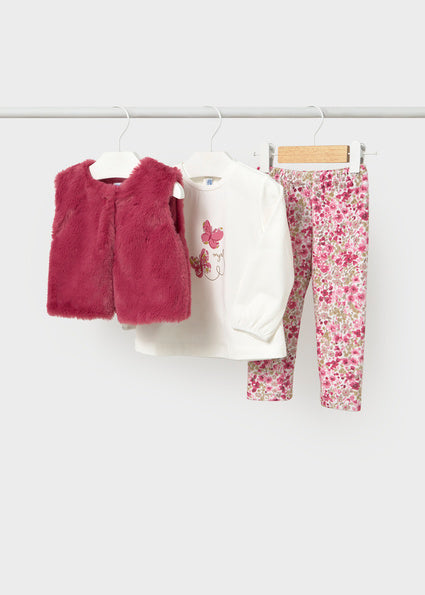 Mayoral Legging Set with Faux Fur Vest - Petal