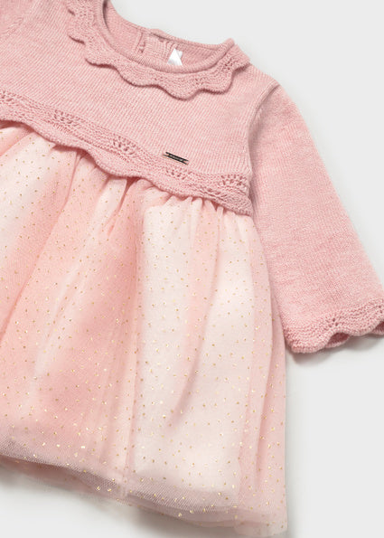 Mayoral Tricot Tulle Dress - Baby Rose