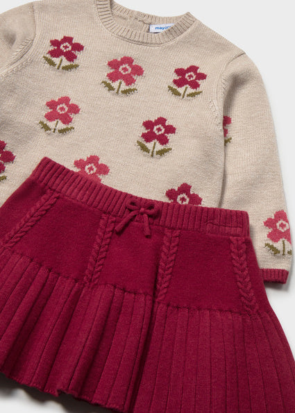 Mayoral Skirt and Sweater Set - Raspberry