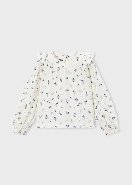 Mayoral Printed Crinkle Blouse - Blue Flowers