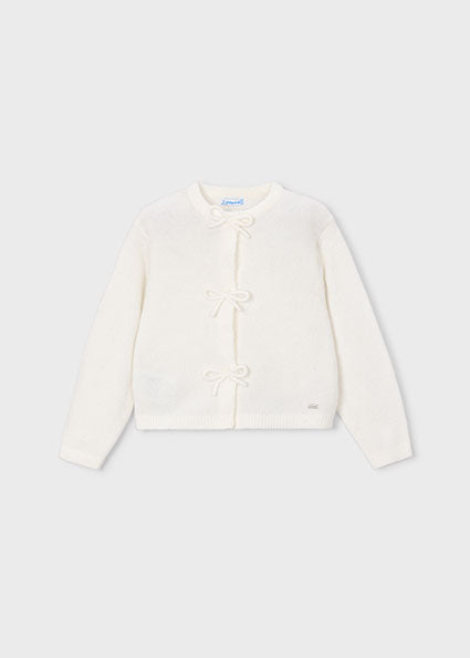 Mayoral Knit Cardigan with Bows - Natural