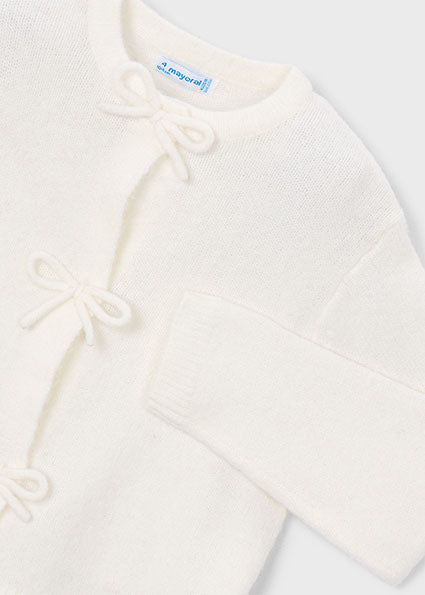 Mayoral Knit Cardigan with Bows - Natural