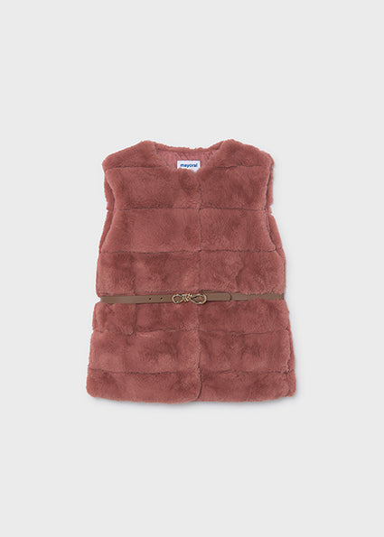 Mayoral Faux Fur Vest with Belt - Pinkish