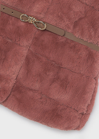 Mayoral Faux Fur Vest with Belt - Pinkish