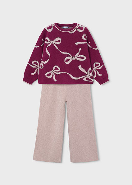 Mayoral Long Trouser Set - Raspberry with Bows