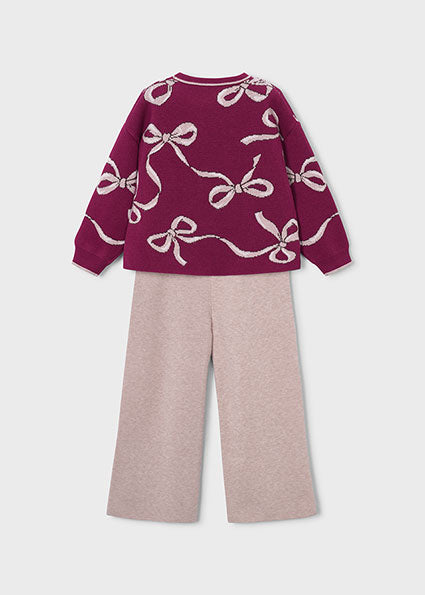 Mayoral Long Trouser Set - Raspberry with Bows