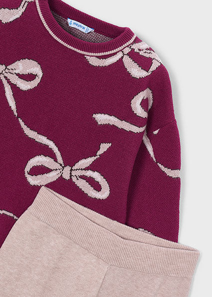 Mayoral Long Trouser Set - Raspberry with Bows