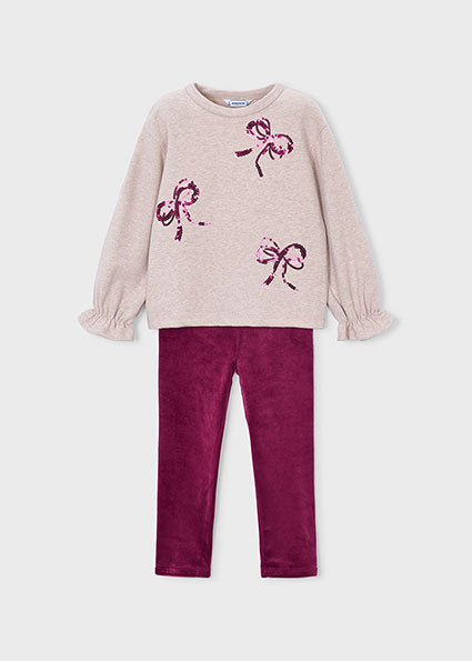 Mayoral Bow Sweater and Legging Set - Raspberry