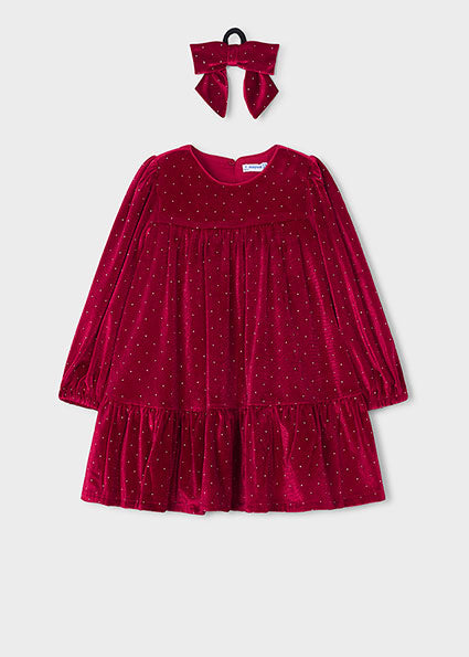 Mayoral Velvet Dress with Hair Tie - Red