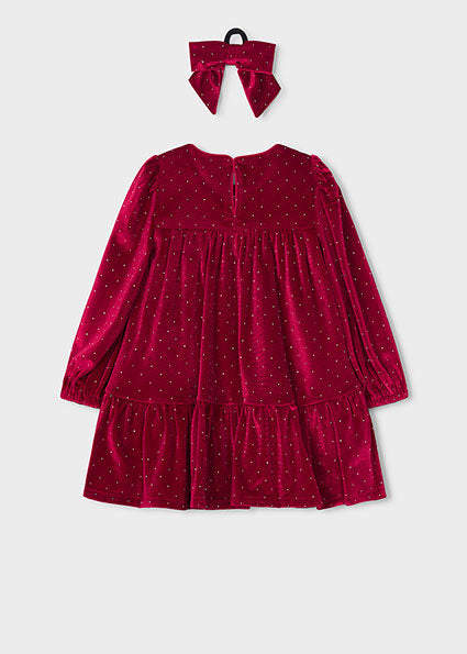Mayoral Velvet Dress with Hair Tie - Red