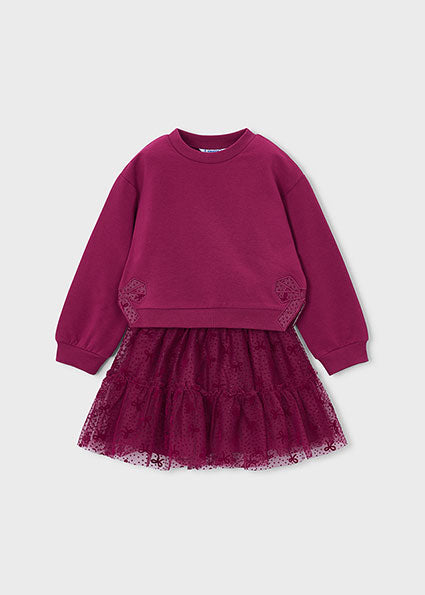 Mayoral Sweater and tulle Skirt Set - Raspberry