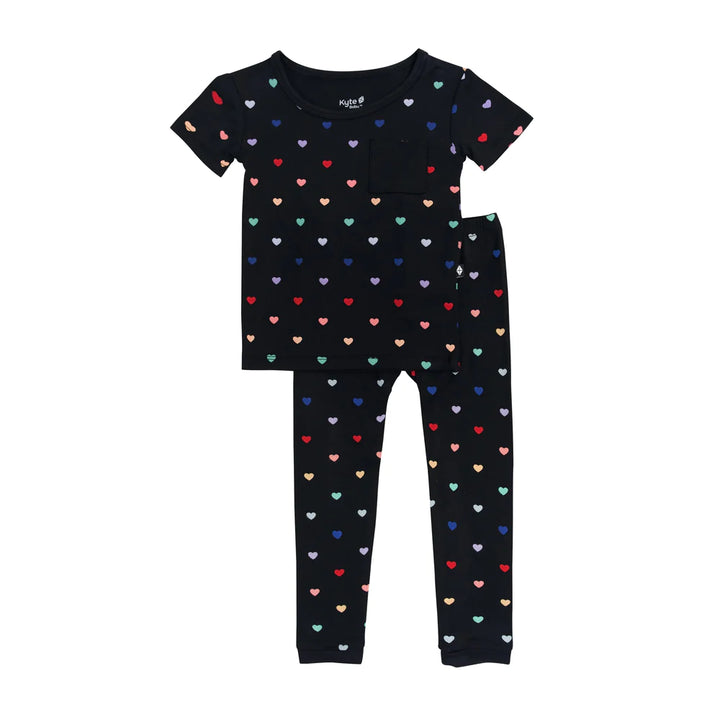 Kyte Baby Short Sleeve with Pants Pajamas - Midnight Rainbow Heart Kyte Baby Short Sleeve with Pants Pajamas - Midnight Rainbow Heart