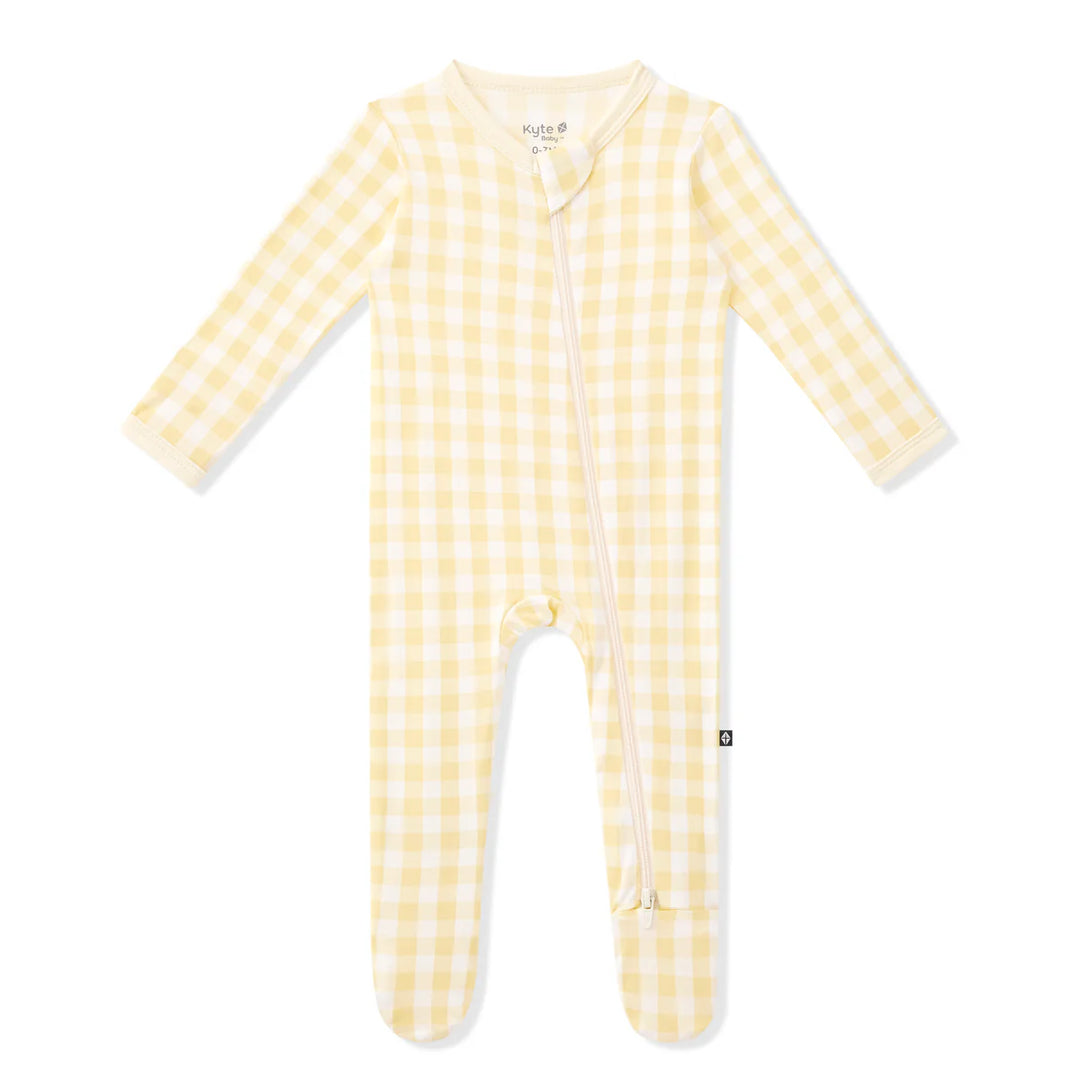 Kyte Baby Zippered Footie - Gingham Chamomile