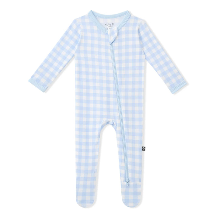 Kyte Baby Zippered Footie - Gingham Breeze