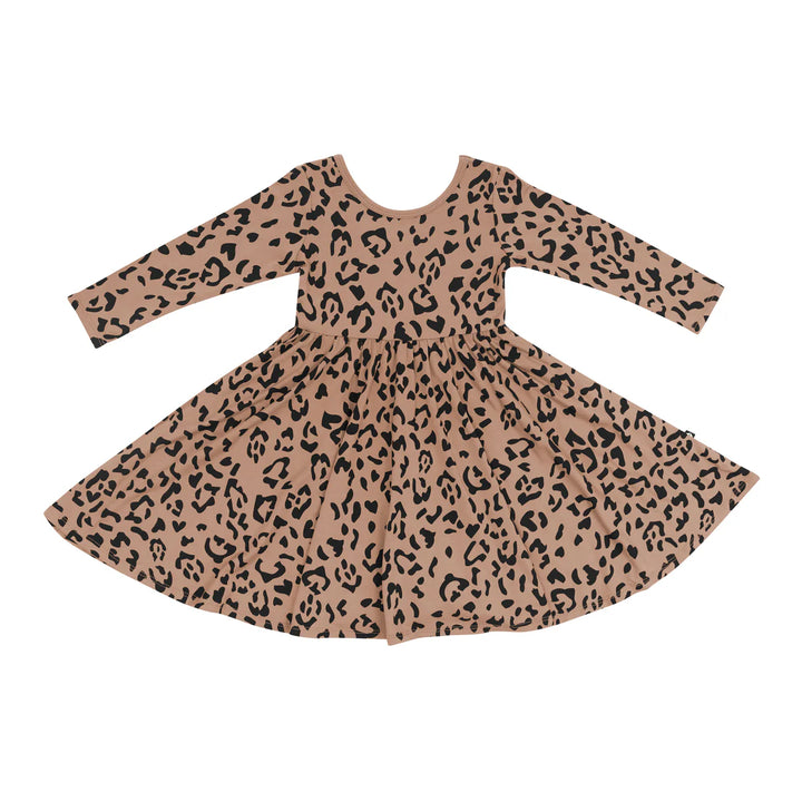 Kyte Baby Long Sleeve Twirl Dress - Latte Leopard