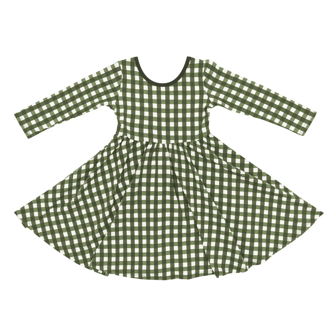 Kyte Baby Long Sleeve Twirl Dress - Gingham Fir