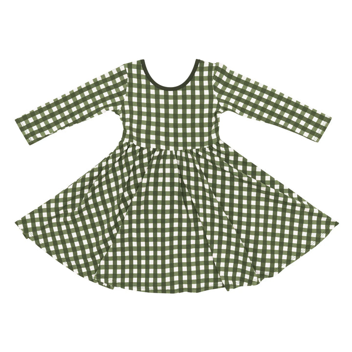 Kyte Baby Long Sleeve Twirl Dress - Gingham Fir
