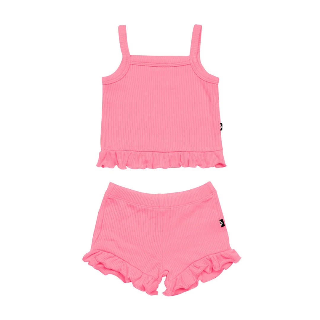 Kyte Baby Ribbed Ruffle Tank Set - Guava Kyte Baby Ribbed Ruffle Tank Set - Guava
