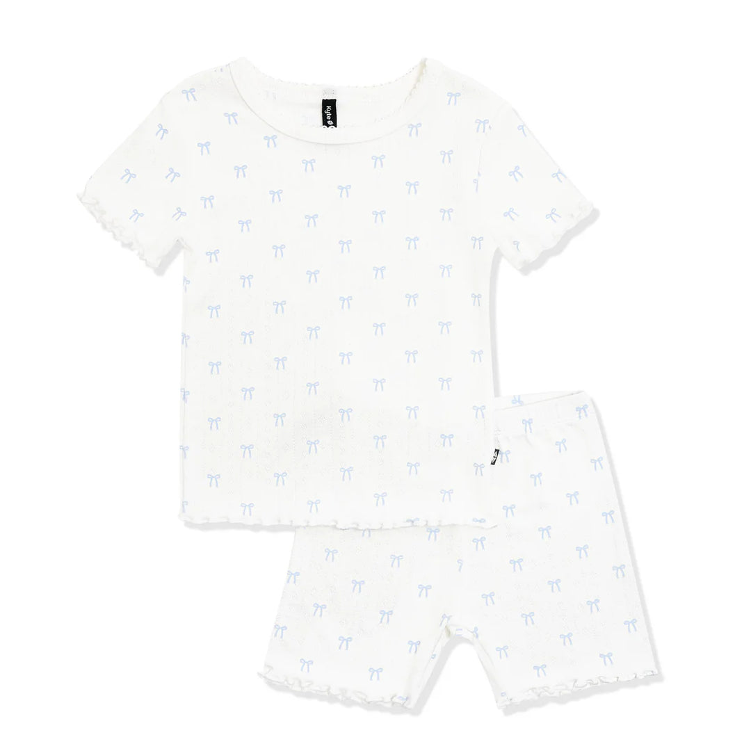 Kyte Baby Pointelle Short Sleeve Set - Sweet Blue Bow