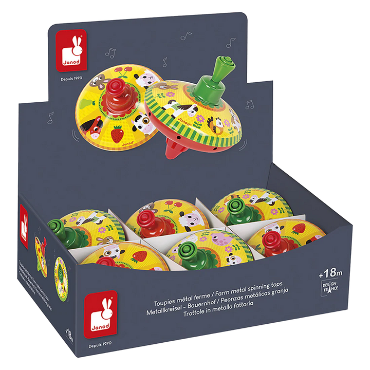Janod Metal Spinning Top - Farm Animals Assorted