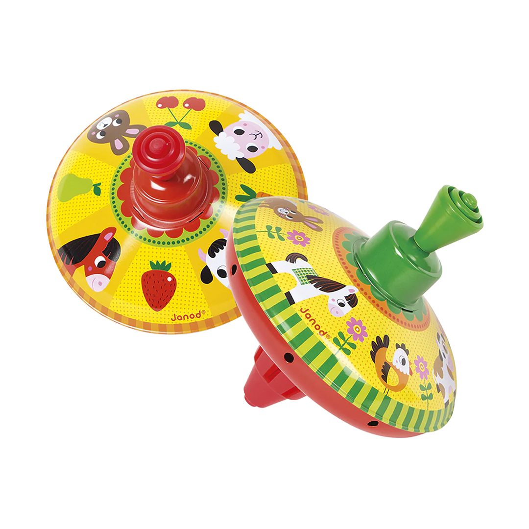 Janod Metal Spinning Top - Farm Animals Assorted