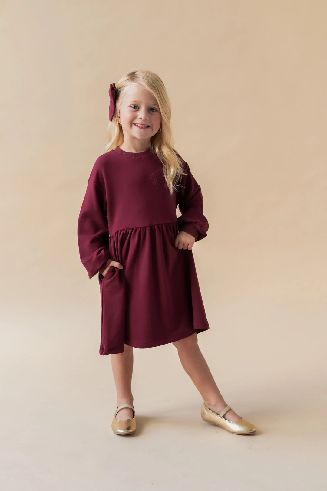 Kyte Baby Long Sleeve Skater Dress - Burgundy