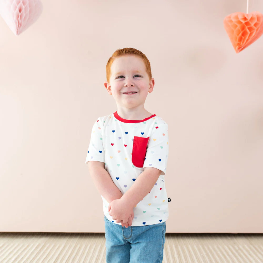 Kyte Baby Short Sleeve Unisex Toddler Tee - Cloud Rainbow Heart Kyte Baby Short Sleeve Unisex Toddler Tee - Cloud Rainbow Heart