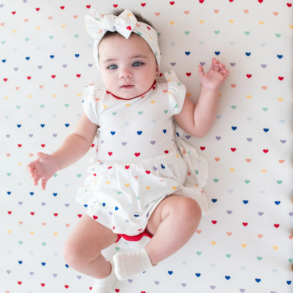 Kyte Baby Short Sleeve Bodysuit - Cloud Rainbow Heart Kyte Baby Short Sleeve Bodysuit - Cloud Rainbow Heart